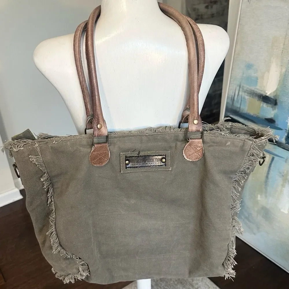 Vintage Addiction Canvas & Leather Tote Bag